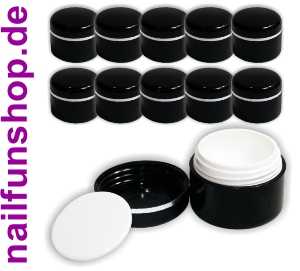 10x 5ml Geltiegel schwarz Leerdose - Cremedose mit Silberrand und Abdichtscheibe