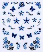 1 Bogen 3D Design Nail Sticker silber/metallicblau #607