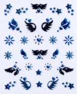 1 Bogen 3D Design Nail Sticker silber/metallicblau #608