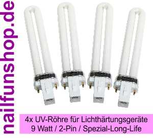 4 Stück Universal UV-Ersatzröhre, 4-eckig / 9Watt / 2-Stift-Sockel - Long-Life