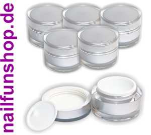 5x 15ml NF15 Designer Geltiegel silber-transparent - Leerdose mit Abdichtscheibe