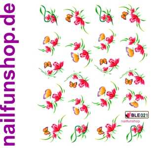 1 Bogen One Stroke Sticker BLE021 (20 Stück) Nailsticker Blumen Nail-Tattoo