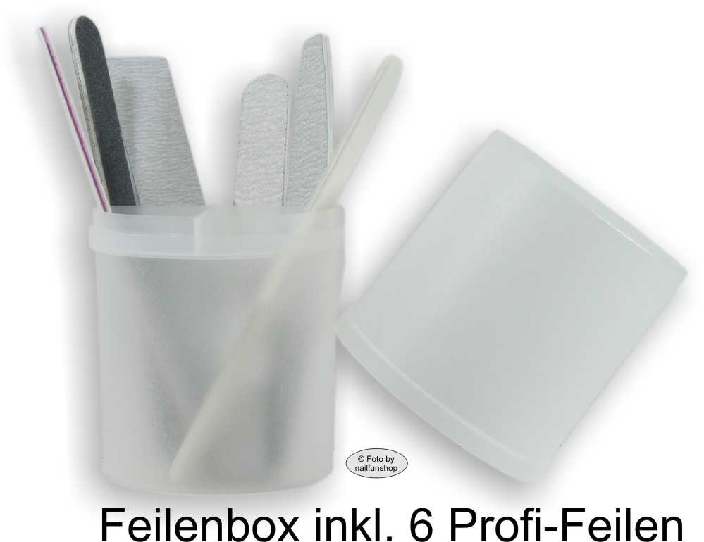 NAILFUN Feilenbox - Profi Aufbewahrungsbox, Inlet Kreuz, transparent gefrostet inkl. 6 Starter-Feilen