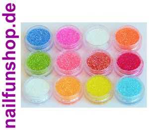 12 Döschen Nailart Glitzerpuder-Glimmer-Glitter-Glitterstaub verschiedene Farben