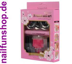 KONAD French Stamping Set 8-teilig Stempel, Schaber, 3 Schablonen, Stamping-Lack