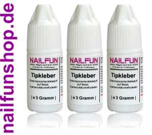 3 Stück NAILFUN Profi-Tipkleber, Nagelkleber 3g - transparent und dünnviskos
