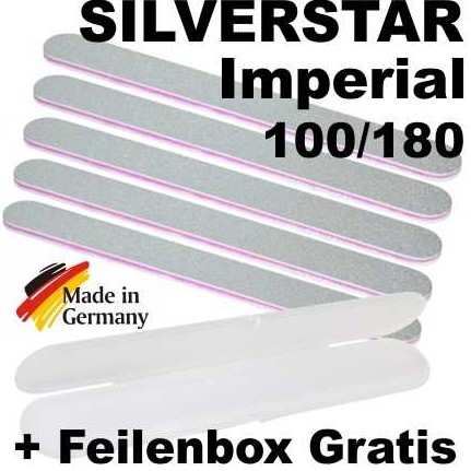 5x Profi Nagelfeile Silverstar Imperial - Körnung 100/180 + GRATIS Feilenbox