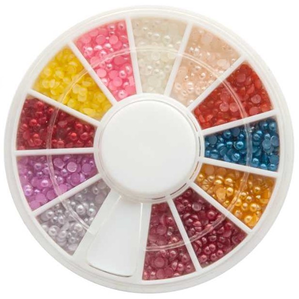 1 Rondell mit ca. 300 Nailart Perlen (flache Rückseite) in verschiedenen Farben