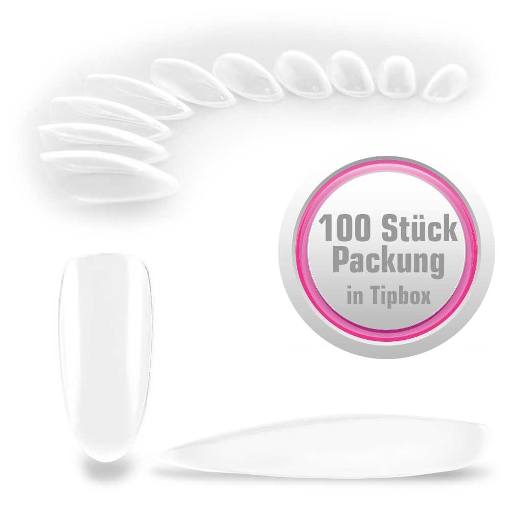 100 Kunstnagel Tips Oval klar [ohne Anklebefläche] in Tipbox