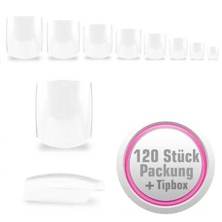 120 Fullsize Zehennägel (Tips) klar transparent mit Aufbewahrungsbox