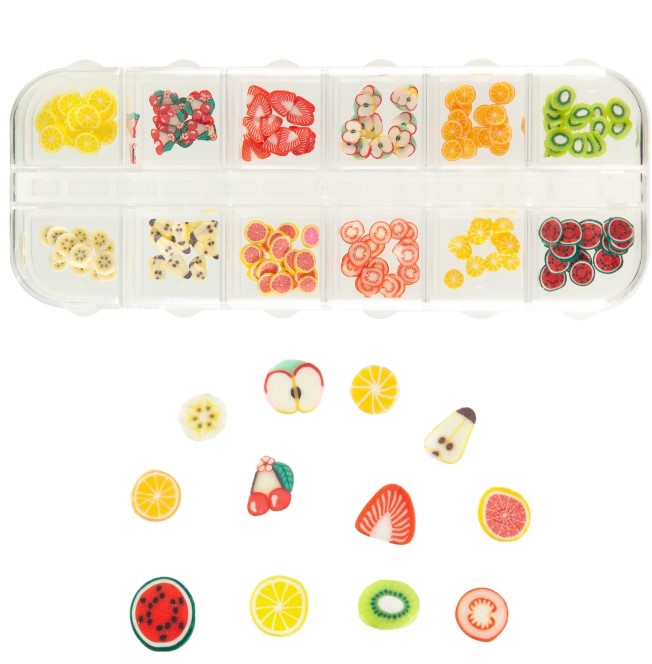 ca. 240 Fimo Scheiben Früchte Obst in Sortierbox - 12 verschiedene Designs