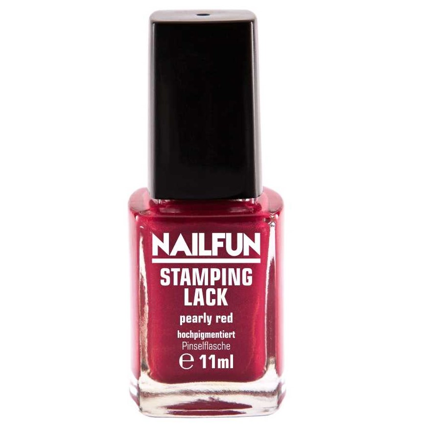NAILFUN Stampinglack Pearly Red 11ml in der Glas Pinselflasche
