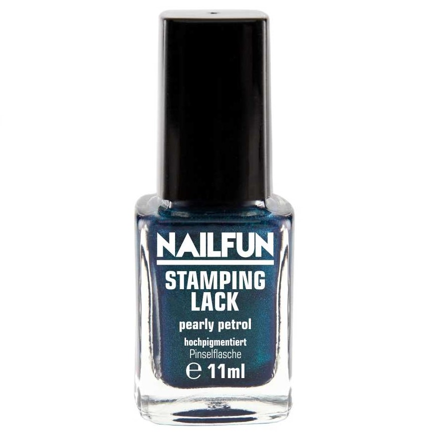 NAILFUN Stampinglack Pearly Petrol 11ml in der Glas Pinselflasche