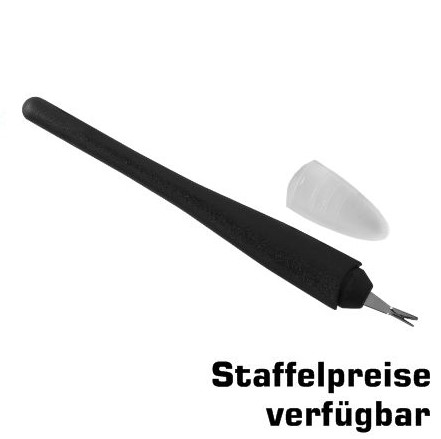 Nagelhautmesser mit Löffelspitze V-Form in schwarz mit Schutzkappe