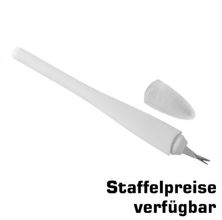 Nagelhautmesser mit Löffelspitze V-Form in weiss mit Schutzkappe