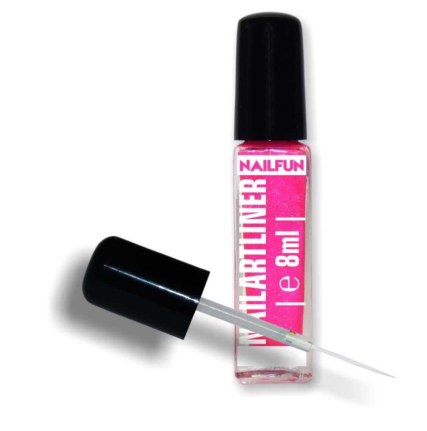 Nailartliner 16 pink glitter 8ml mit langem dünnen Pinsel in Glasflasche