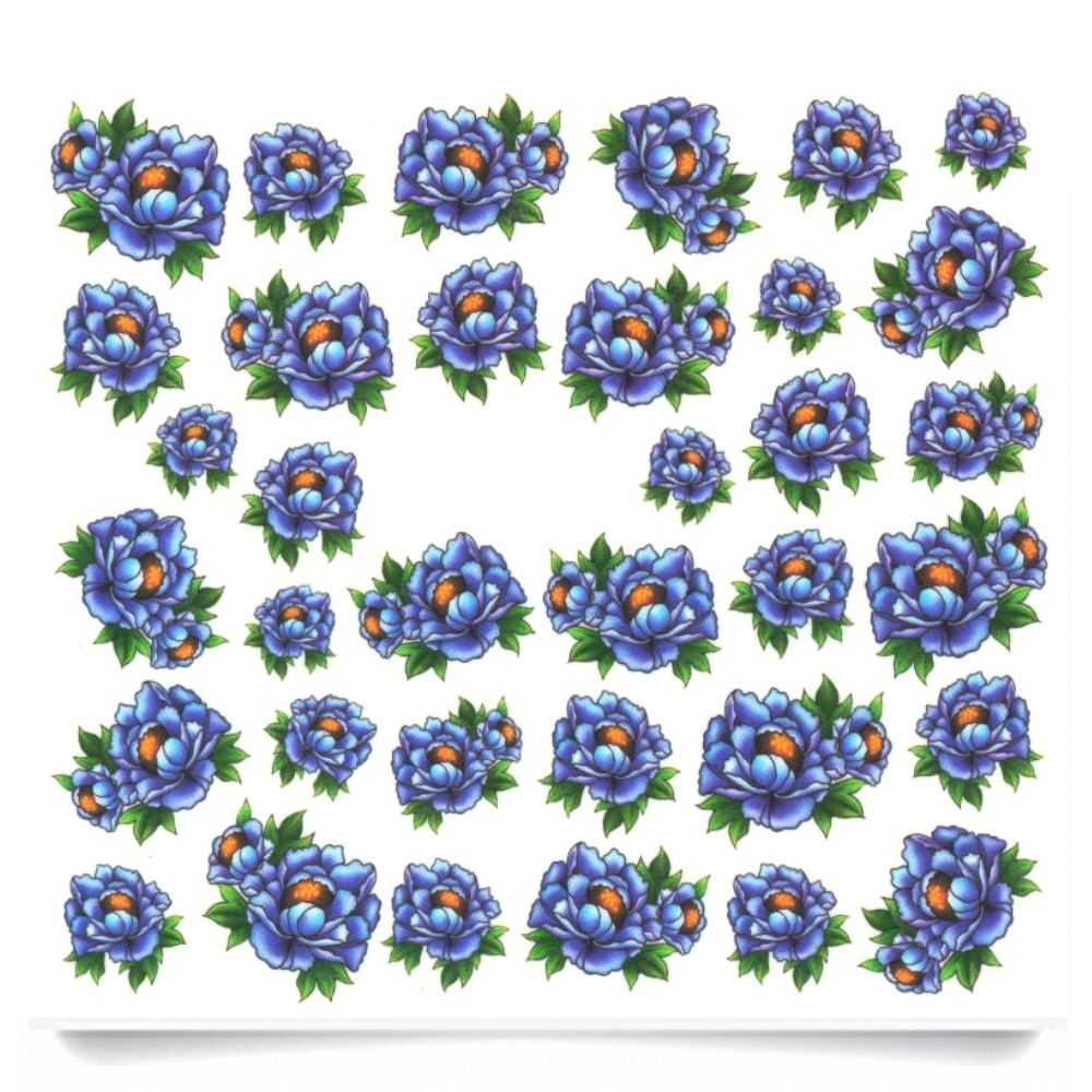 1 Bogen One Stroke Sticker C032 Blumen blau lila Nailsticker Nail-Tattoo