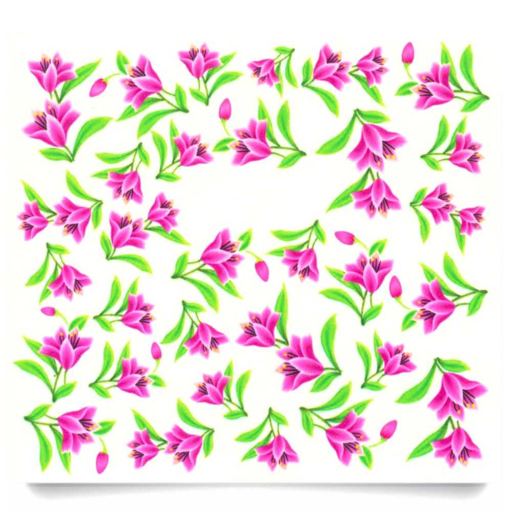 1 Bogen One Stroke Sticker C016 Blumen pink grün Nailsticker Nail-Tattoo
