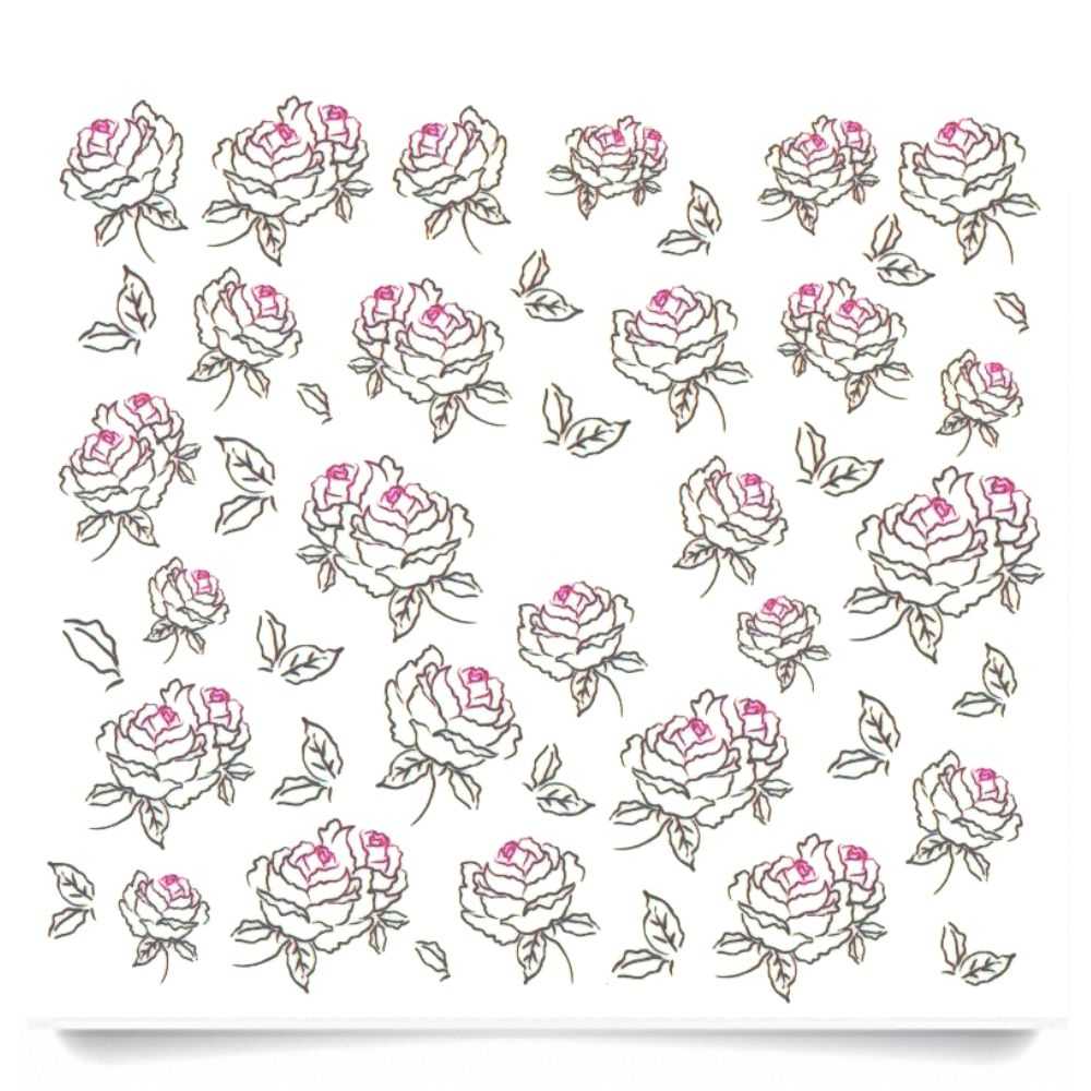 1 Bogen One Stroke Sticker C022 Rosen schwarz pink Nailsticker Nail-Tattoo