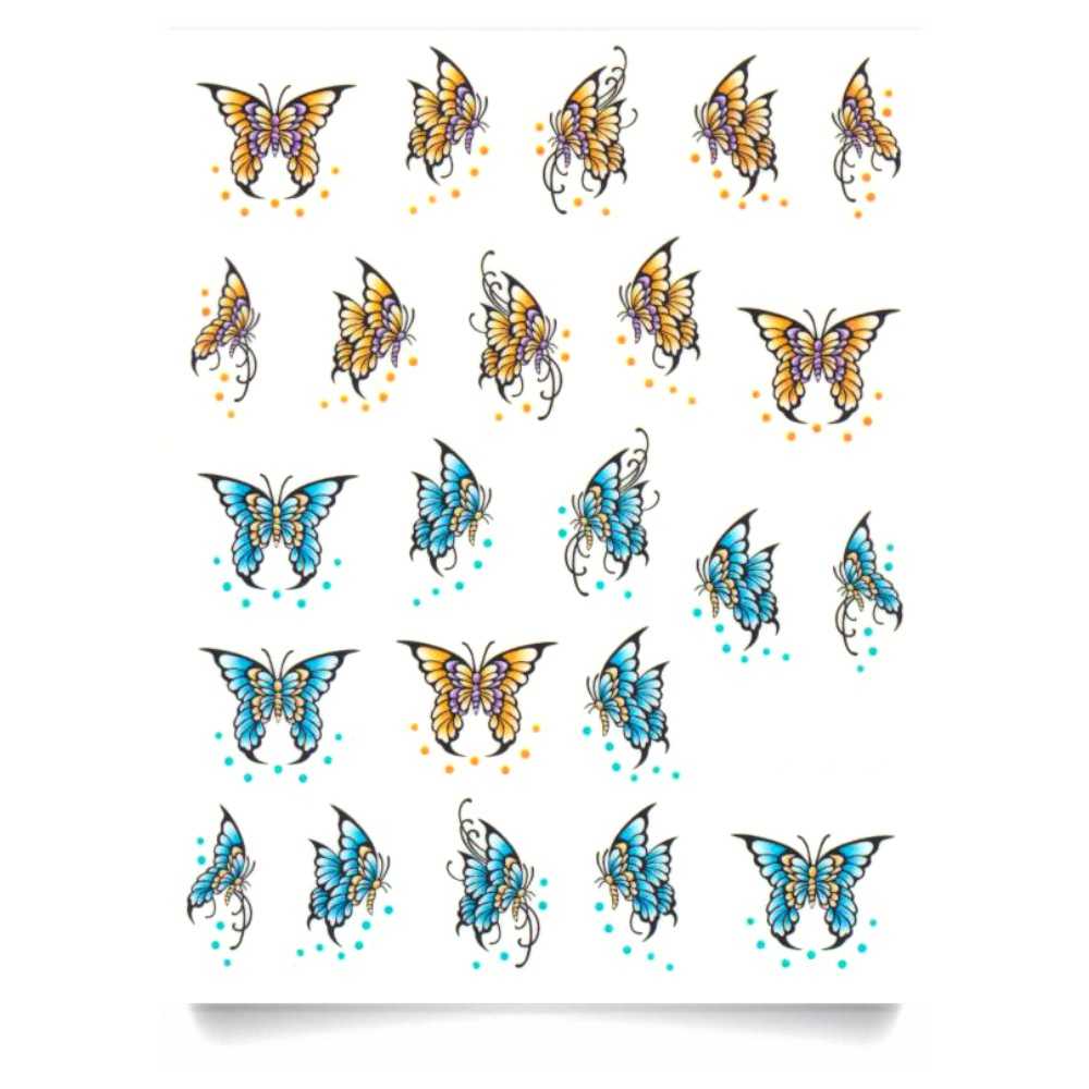 1 Bogen One Stroke Sticker BLE-1397 bunte Schmetterlinge Nailsticker Nailart