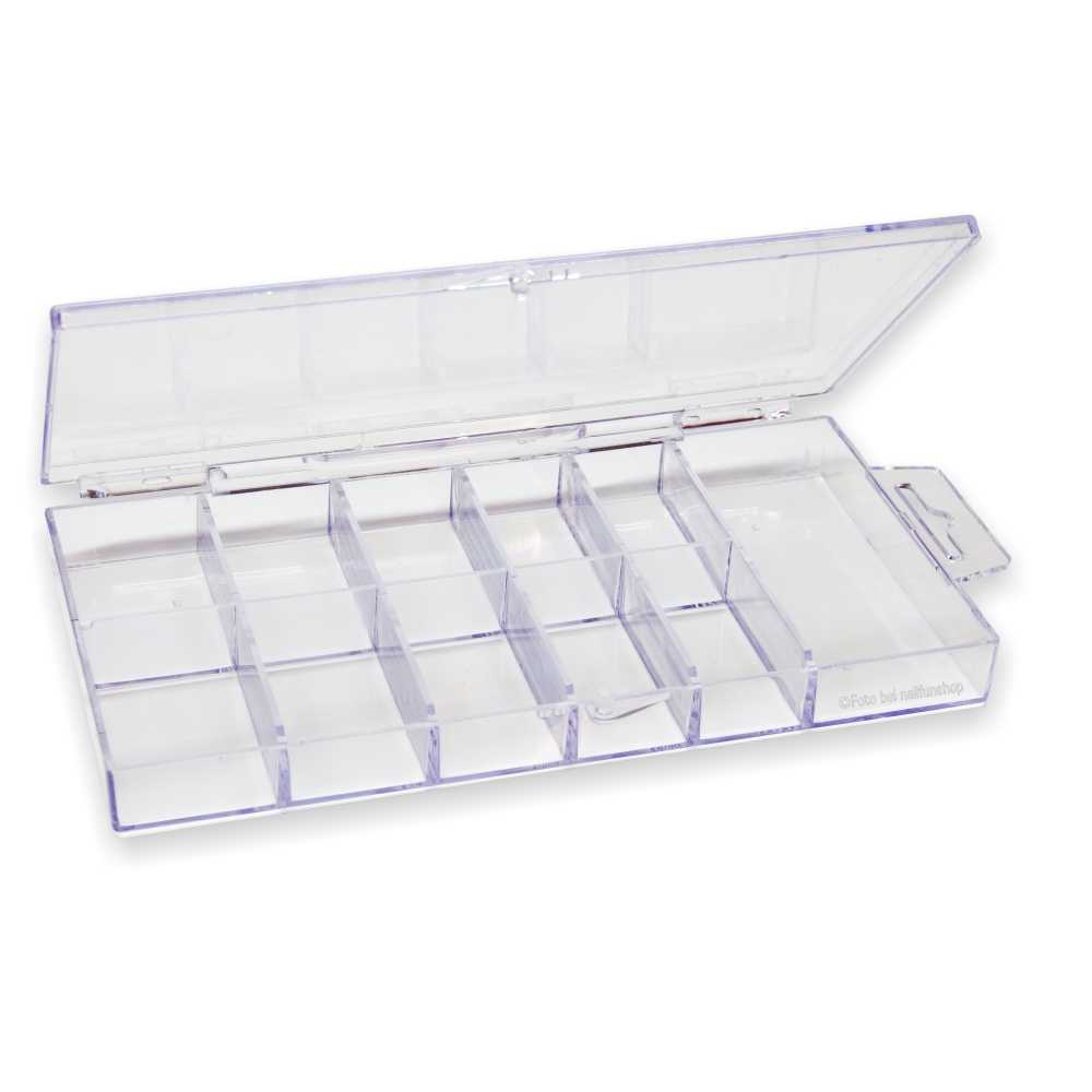 100er Sortierbox Acryl mit 11 Fächern (leer) - glasklar - Tipbox mit Klappdeckel