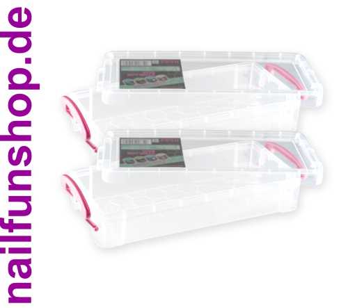 2 Stück Storage Box transparent / Griff pink 220 x 100 x 45 mm LxBxH