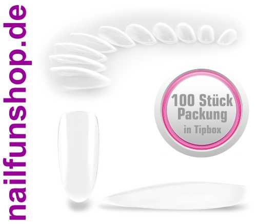 100 Kunstnagel Tips Oval klar [ohne Anklebefläche] in Tipbox