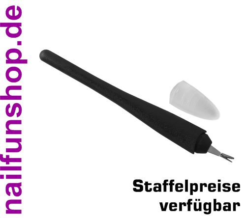 Nagelhautmesser mit Löffelspitze V-Form in schwarz mit Schutzkappe